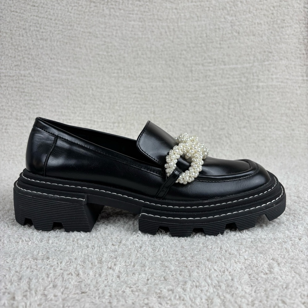 Charles & Keith Black Loafers with Pearl Accent